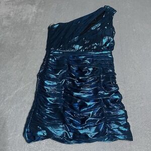 Retrofete Cassia Dress Womens Medium Blue Turquoise One Shoulder Mini